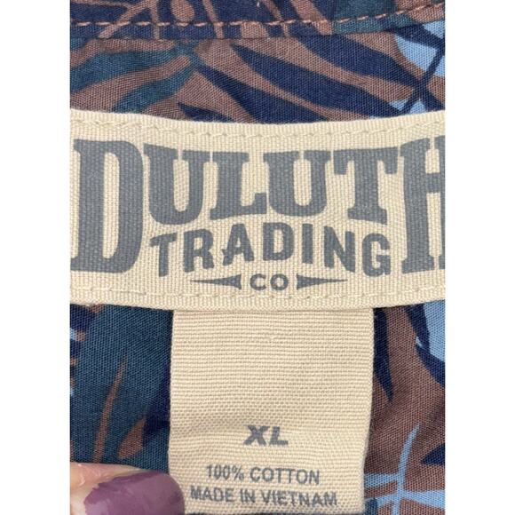 Duluth Trading Co Men's Button Down Shirt XL Blue Brown Leaf Pattern Relaxed Fit - Picture 11 of 11